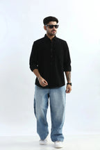 Xkind Men's Black Fine Corduroy Regular Fit Shirt | Grocsy
