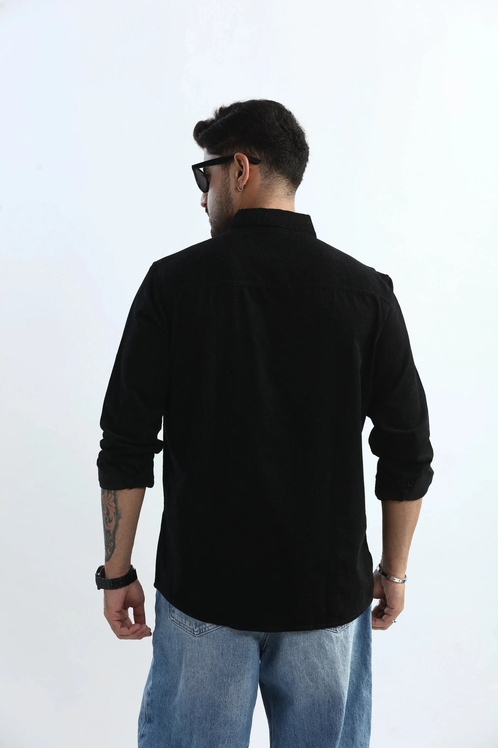 Xkind Men's Black Fine Corduroy Regular Fit Shirt | Grocsy