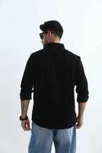 Xkind Men's Black Fine Corduroy Regular Fit Shirt | Grocsy