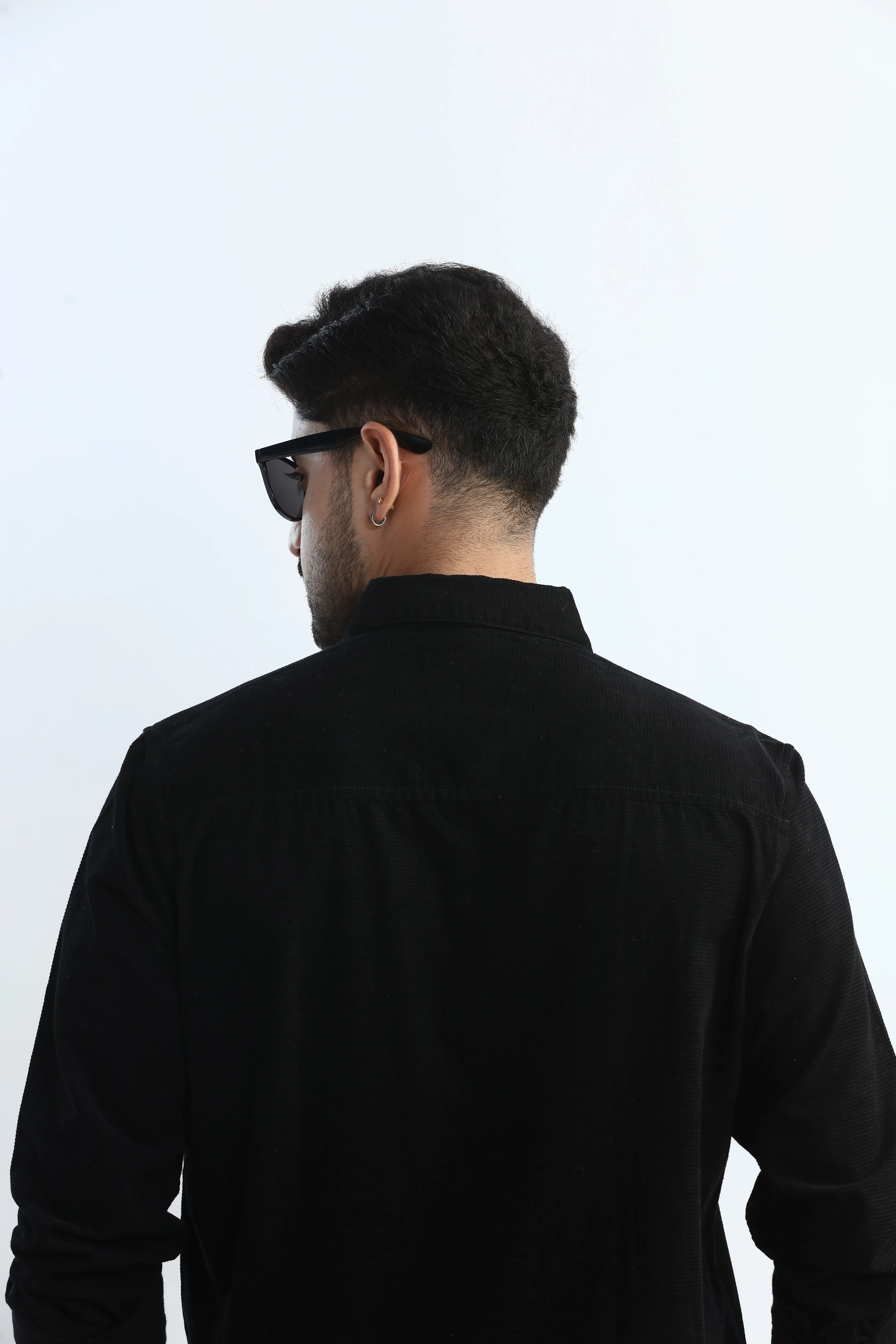Xkind Men's Black Fine Corduroy Regular Fit Shirt | Grocsy