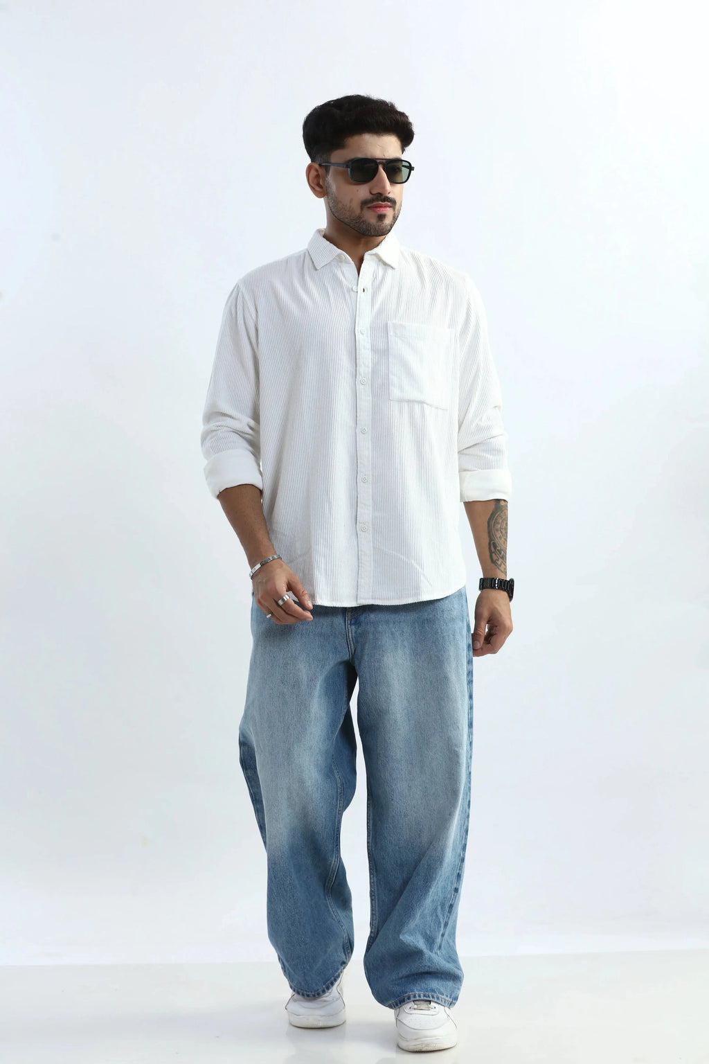 Xkind Men's White Corduroy Regular Fit Shirt | Grocsy