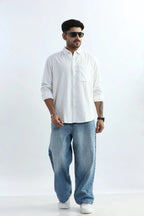 Xkind Men's White Corduroy Regular Fit Shirt | Grocsy