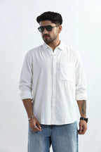 Xkind Men's White Corduroy Regular Fit Shirt | Grocsy