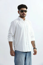 Xkind Men's White Corduroy Regular Fit Shirt | Grocsy