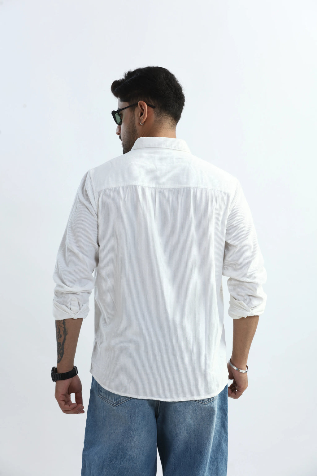Xkind Men's White Corduroy Regular Fit Shirt | Grocsy