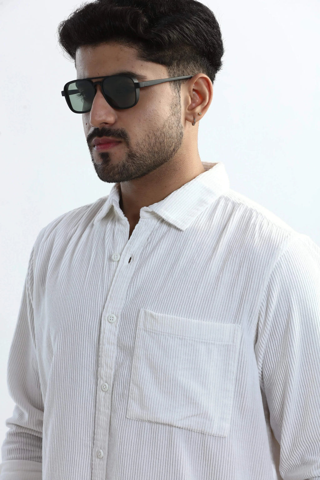 Xkind Men's White Corduroy Regular Fit Shirt | Grocsy