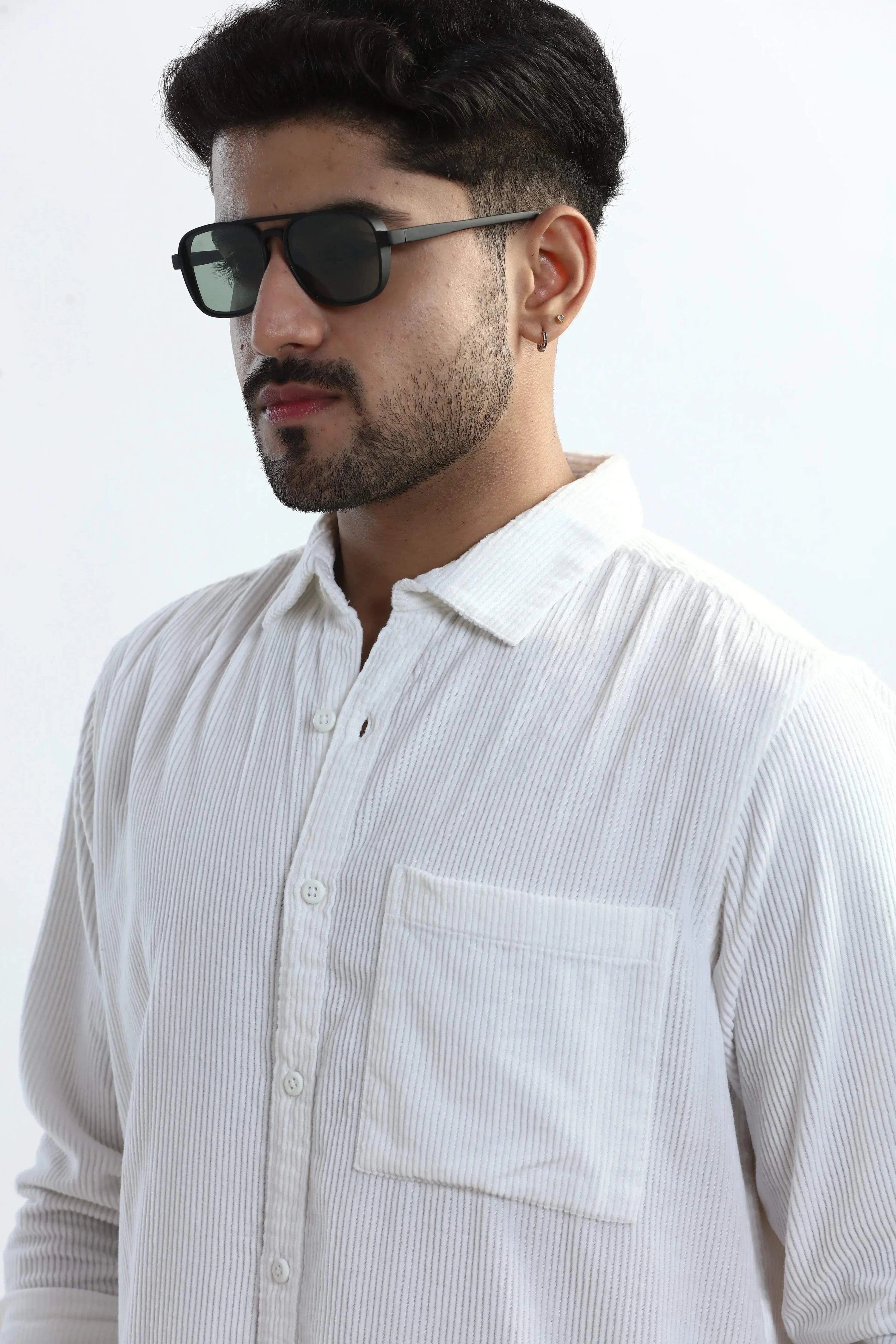 Xkind Men's White Corduroy Regular Fit Shirt | Grocsy