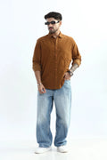 Xkind Men's Mustard Fine Corduroy Regular Fit Shirt | Grocsy