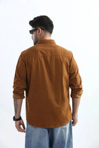 Xkind Men's Mustard Fine Corduroy Regular Fit Shirt | Grocsy