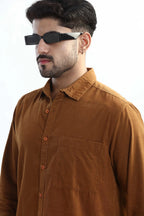 Xkind Men's Mustard Fine Corduroy Regular Fit Shirt | Grocsy