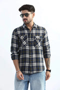 Xkind Men's Navy Blue Textured Checks Regular Fit Shirt | Grocsy