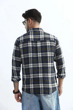 Xkind Men's Navy Blue Textured Checks Regular Fit Shirt | Grocsy