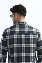 Xkind Men's Navy Blue Textured Checks Regular Fit Shirt | Grocsy