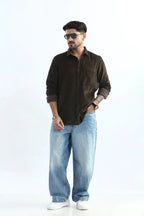 Xkind Men's Dark Grey Corduroy Regular Fit Shirt | Grocsy