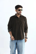 Xkind Men's Dark Grey Corduroy Regular Fit Shirt | Grocsy