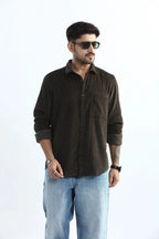 Xkind Men's Dark Grey Corduroy Regular Fit Shirt | Grocsy