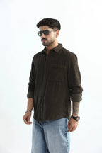Xkind Men's Dark Grey Corduroy Regular Fit Shirt | Grocsy