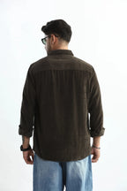 Xkind Men's Dark Grey Corduroy Regular Fit Shirt | Grocsy
