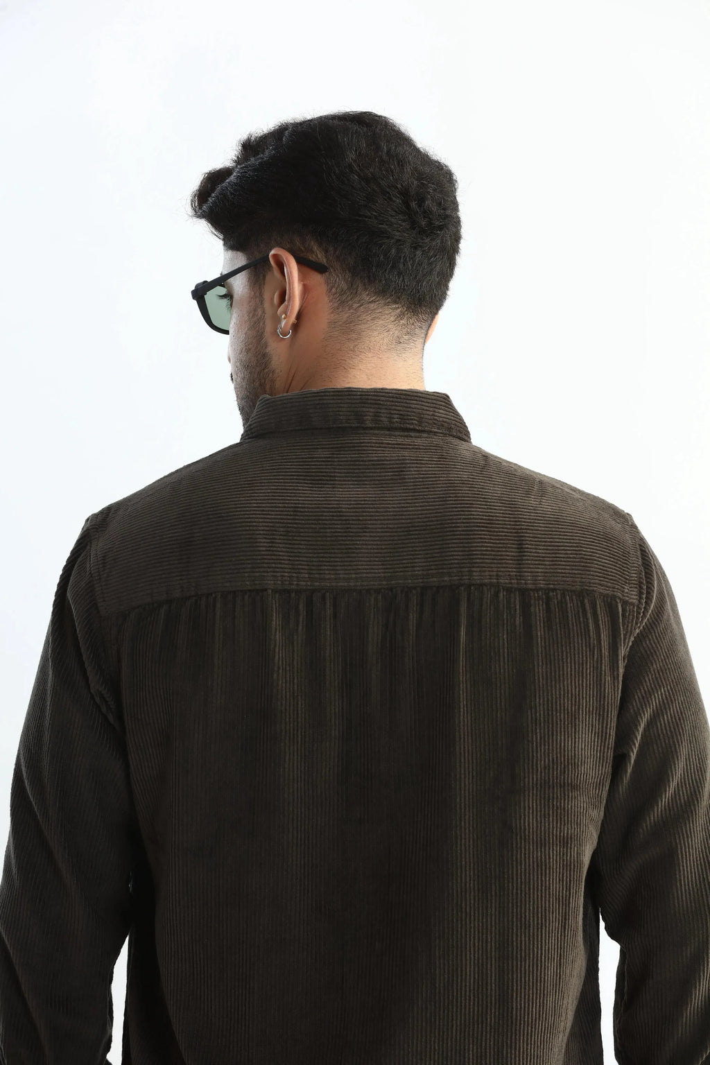 Xkind Men's Dark Grey Corduroy Regular Fit Shirt | Grocsy