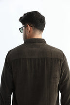 Xkind Men's Dark Grey Corduroy Regular Fit Shirt | Grocsy