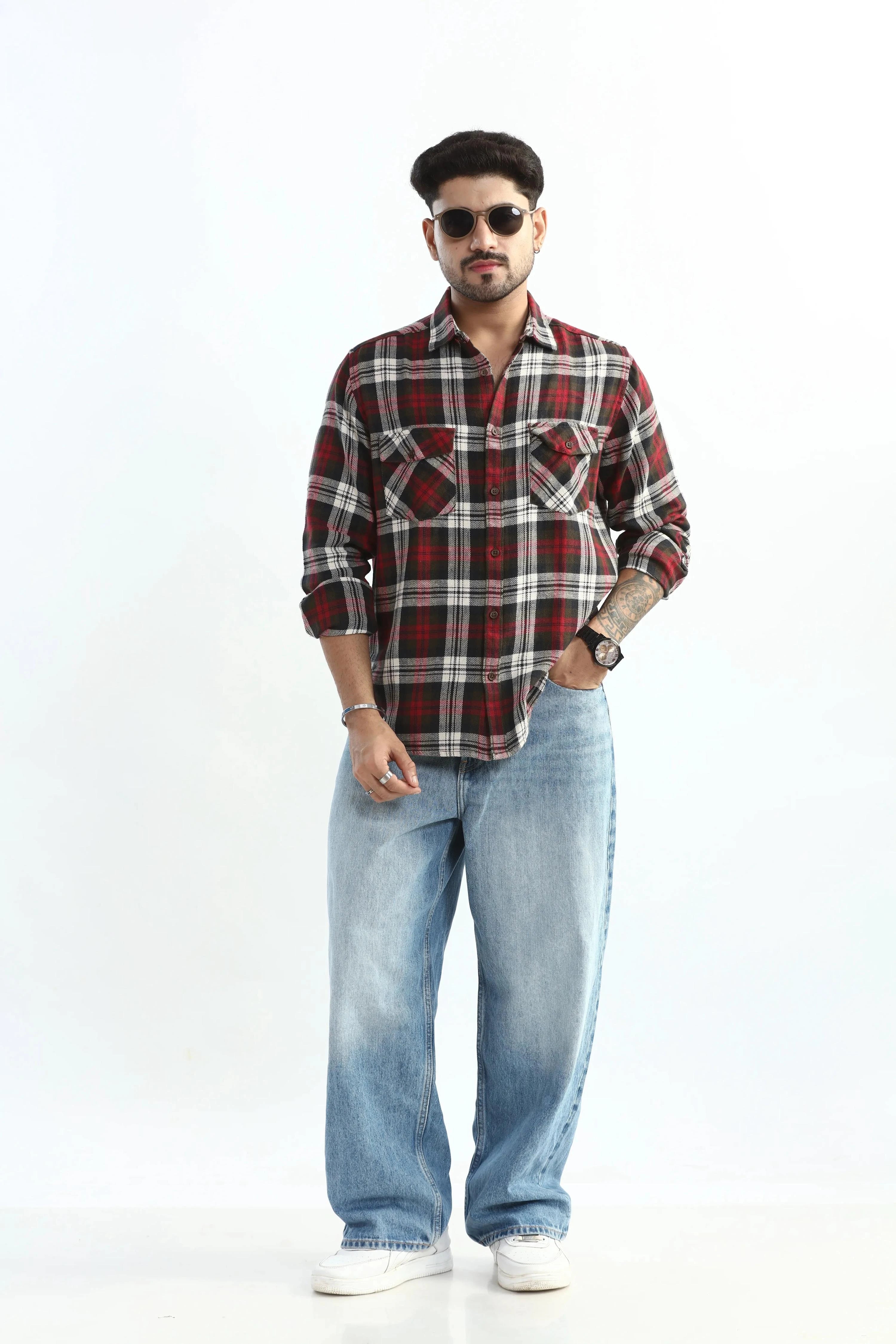 Xkind Red Checks Regular Fit Shirt | Grocsy