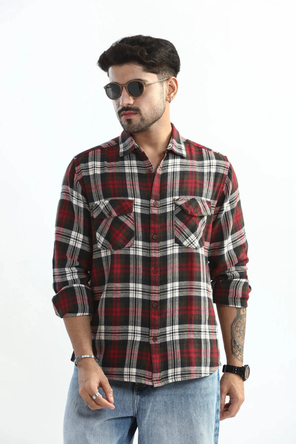 Xkind Red Checks Regular Fit Shirt | Grocsy