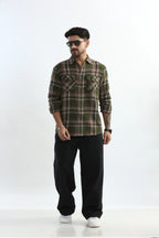 Xkind Mens'S Olive Green Textured Checks Regular Fit Shirt | Grocsy