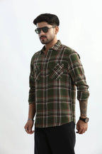 Xkind Mens'S Olive Green Textured Checks Regular Fit Shirt | Grocsy