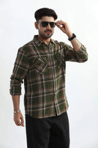 Xkind Mens'S Olive Green Textured Checks Regular Fit Shirt | Grocsy