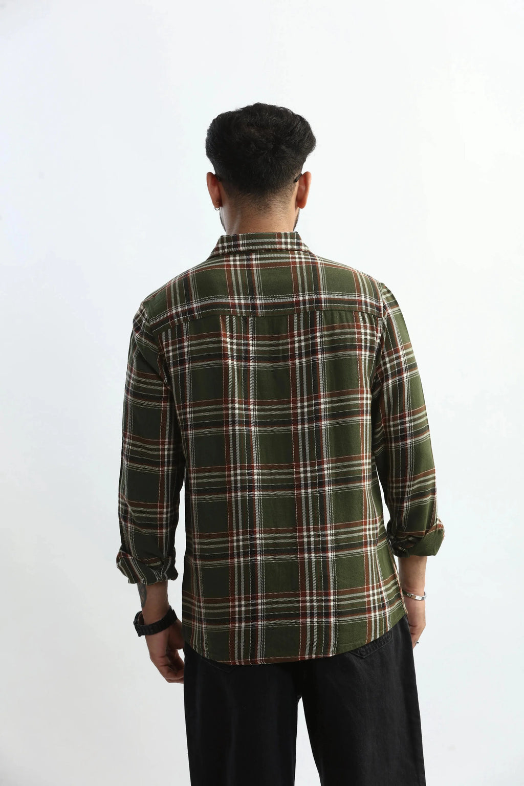 Xkind Mens'S Olive Green Textured Checks Regular Fit Shirt | Grocsy