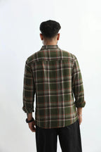 Xkind Mens'S Olive Green Textured Checks Regular Fit Shirt | Grocsy