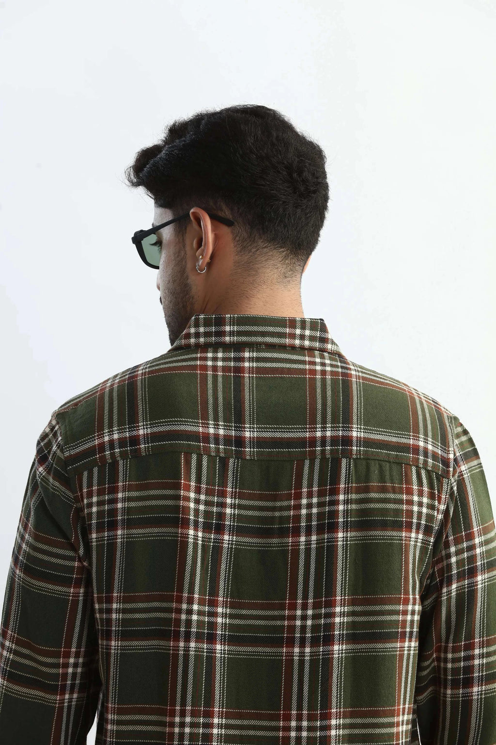 Xkind Mens'S Olive Green Textured Checks Regular Fit Shirt | Grocsy