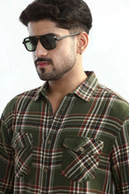 Xkind Mens'S Olive Green Textured Checks Regular Fit Shirt | Grocsy