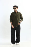 Xkind Olive Green Fine Cord Shirt | Grocsy