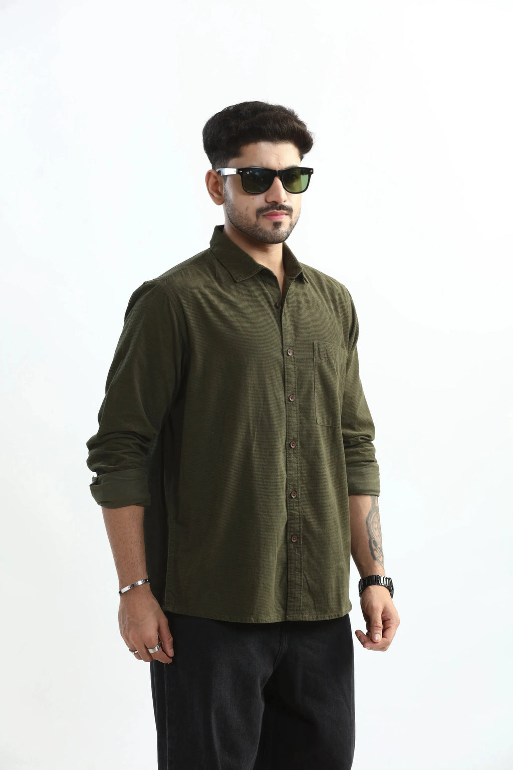Xkind Olive Green Fine Cord Shirt | Grocsy