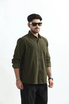 Xkind Olive Green Fine Cord Shirt | Grocsy
