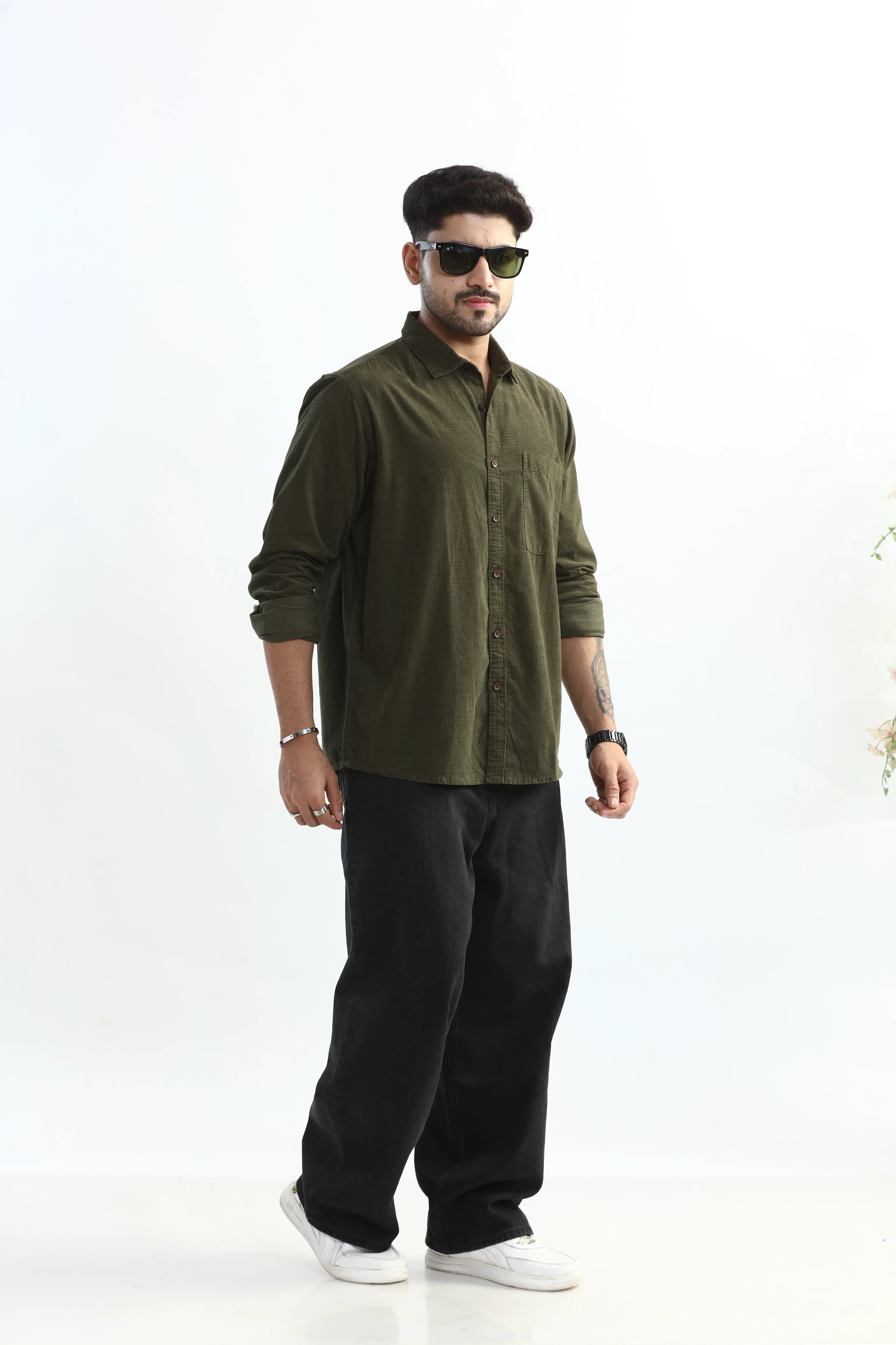 Xkind Olive Green Fine Cord Shirt | Grocsy