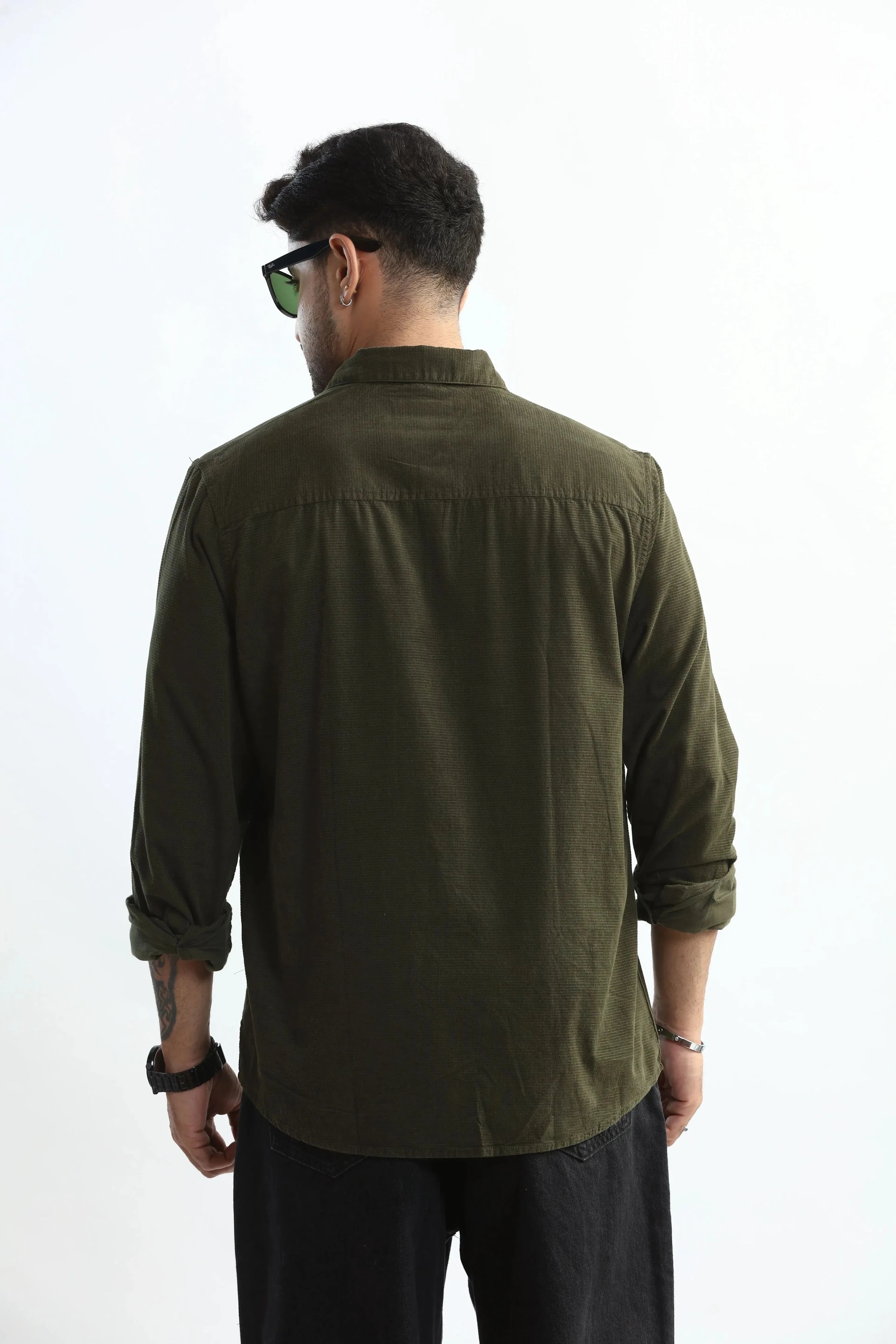 Xkind Olive Green Fine Cord Shirt | Grocsy
