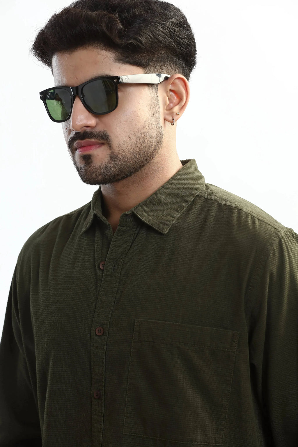 Xkind Olive Green Fine Cord Shirt | Grocsy