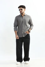 Xkind Light Grey Textured Slim Fit Shirt | Grocsy