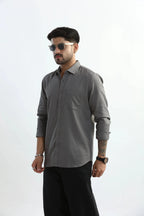 Xkind Light Grey Textured Slim Fit Shirt | Grocsy