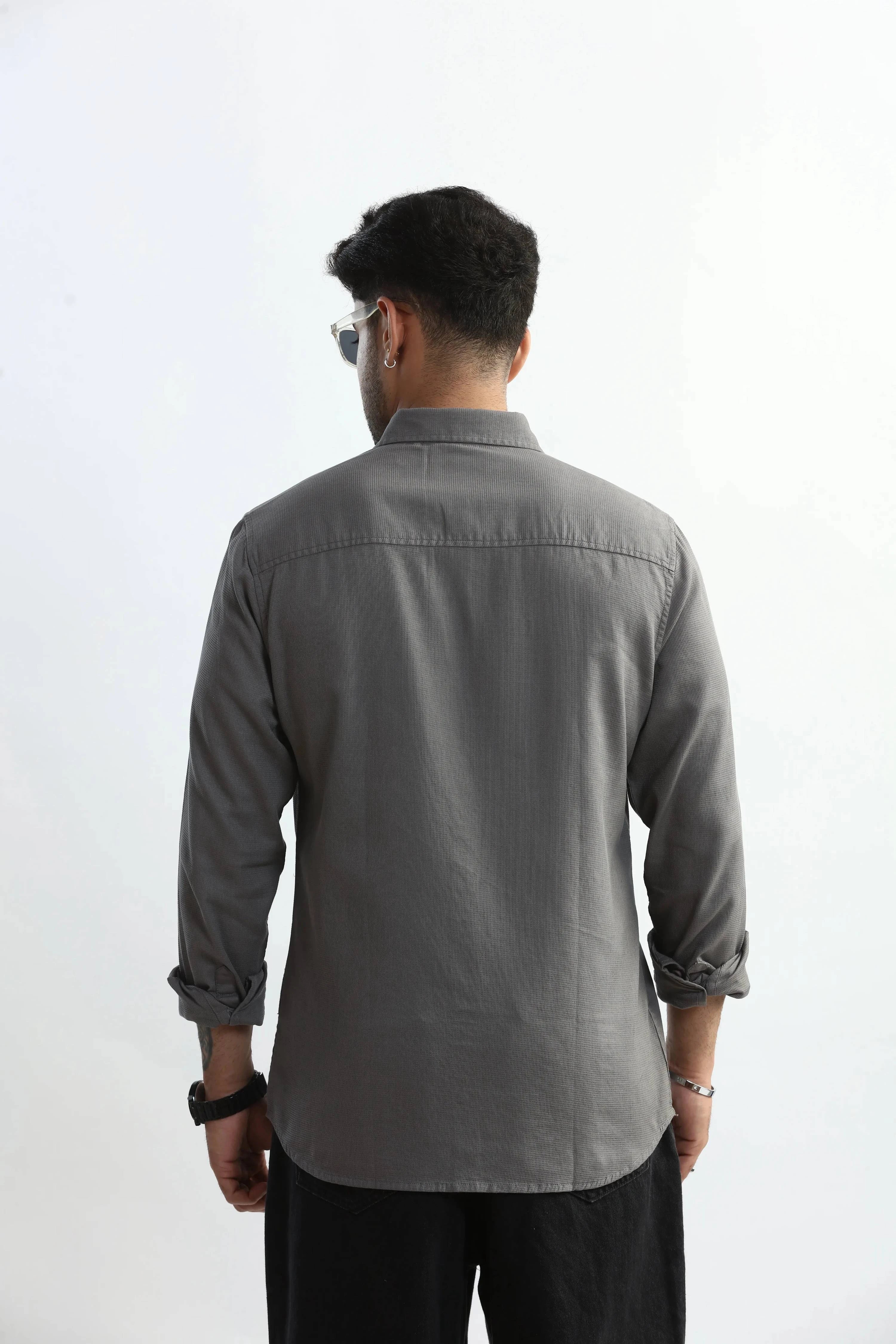 Xkind Light Grey Textured Slim Fit Shirt | Grocsy