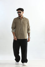 Xkind Men's Beige Corduroy Regular Fit Shirt | Grocsy
