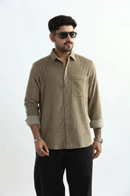Xkind Men's Beige Corduroy Regular Fit Shirt | Grocsy