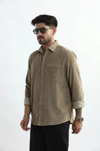 Xkind Men's Beige Corduroy Regular Fit Shirt | Grocsy