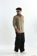 Xkind Men's Beige Corduroy Regular Fit Shirt | Grocsy
