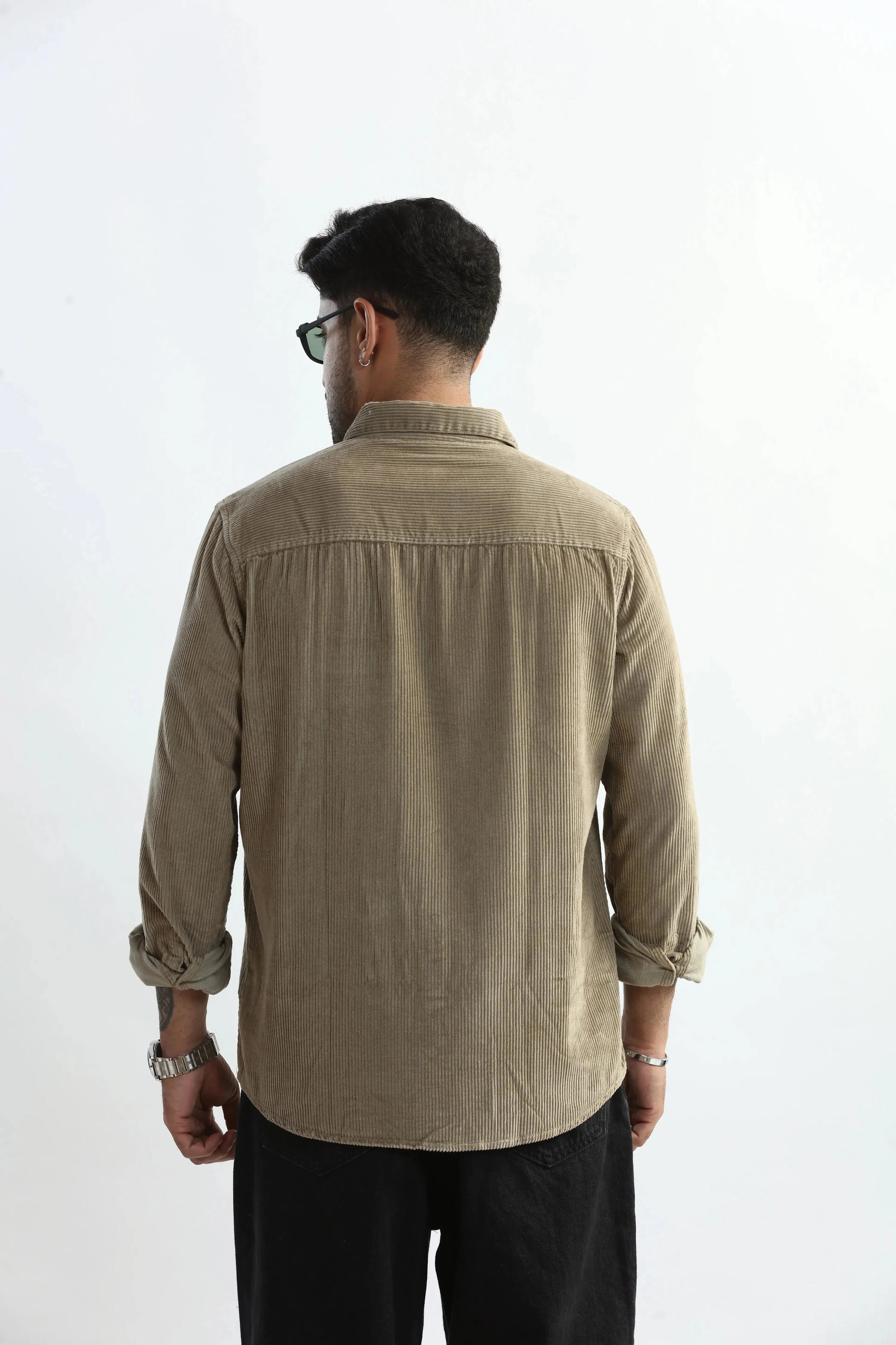Xkind Men's Beige Corduroy Regular Fit Shirt | Grocsy
