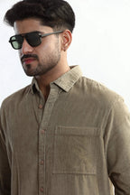 Xkind Men's Beige Corduroy Regular Fit Shirt | Grocsy