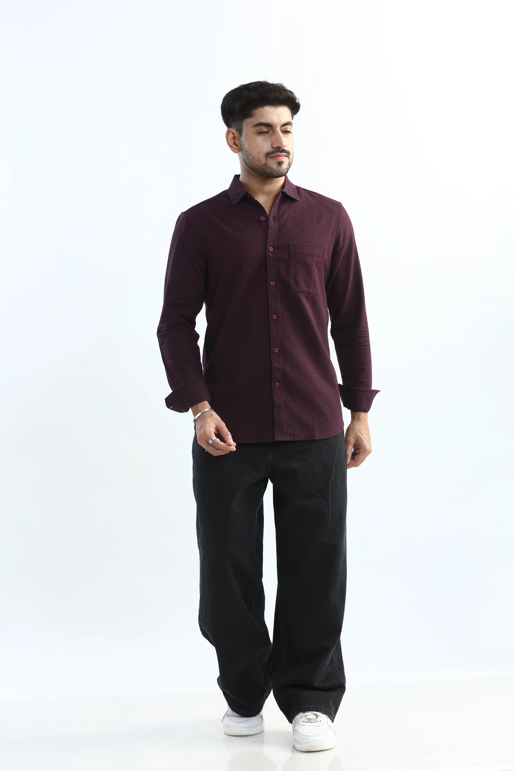 Xkind Purple Textured Slim Fit Shirt | Grocsy