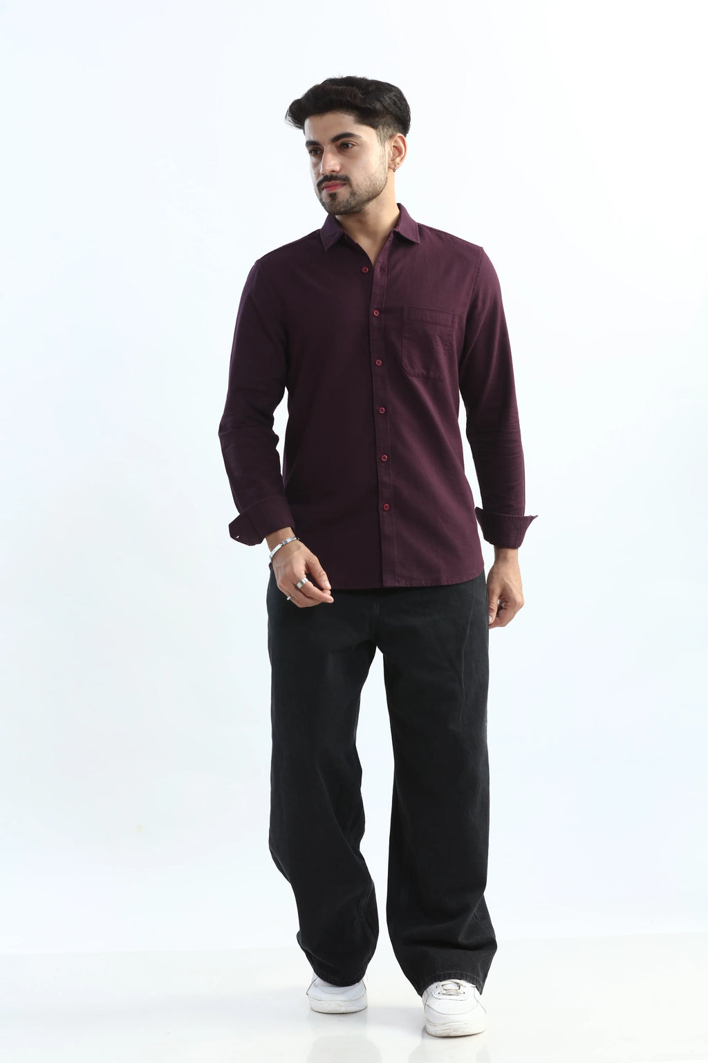 Xkind Purple Textured Slim Fit Shirt | Grocsy